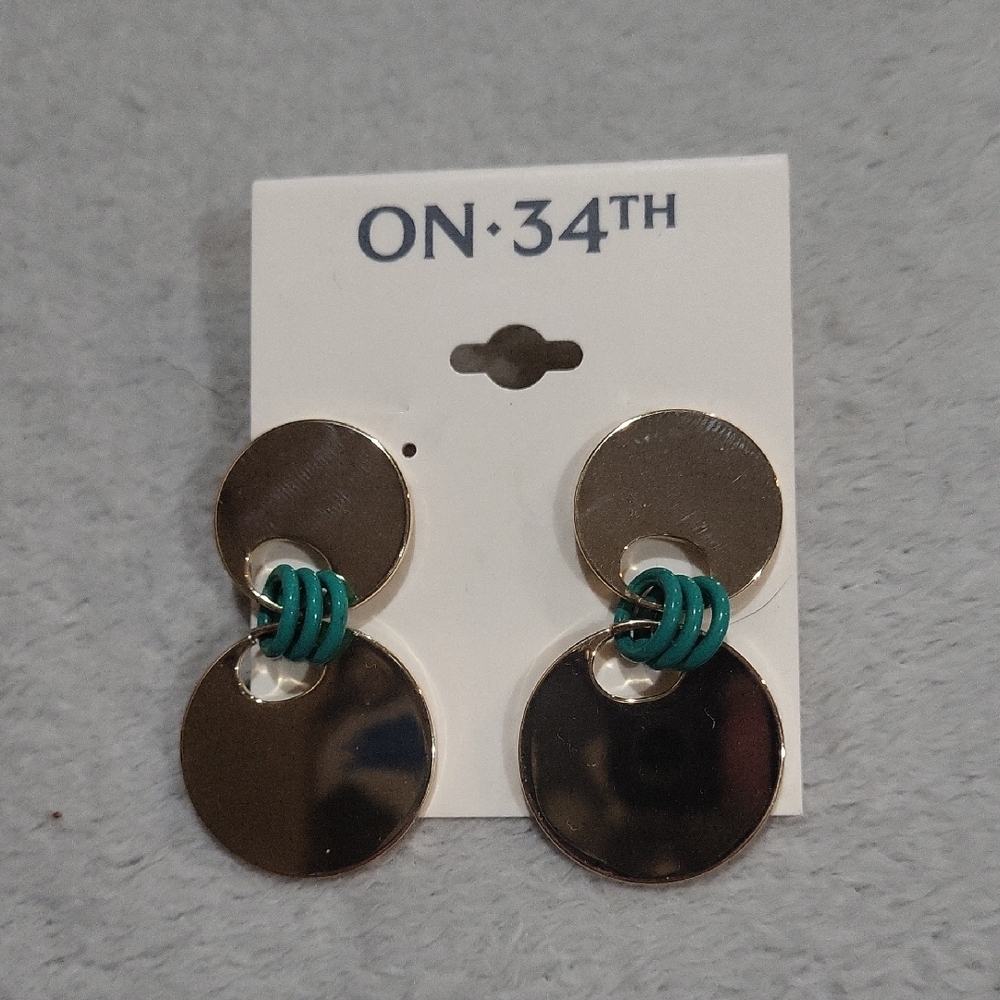 ON 34TH Gold and Teal Earrings - Picture 1 of 5